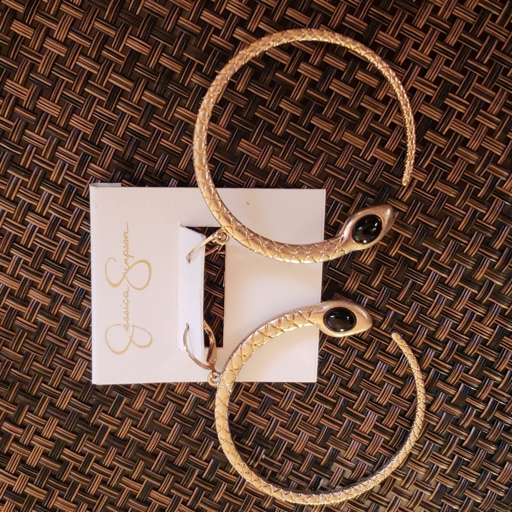 Jessica Simpson snake hoop earrings gold tone. New